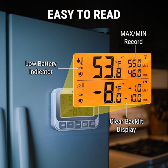 Wireless Freezer Fridge Thermometer with Alarm, 500 ft/150 m Range, High Accurac - Picture 6 of 8